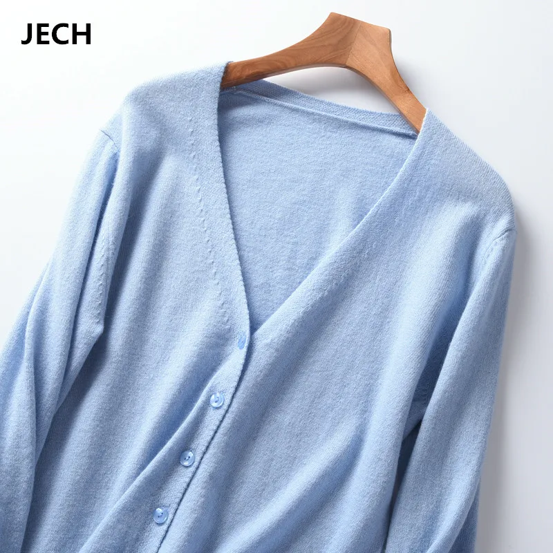 JECH 17 Solid Color Women Knitted Cardigans Coat Autumn Winter 2018 Casual V-Neck Long Sleeve Sweaters Coats Plus Size |