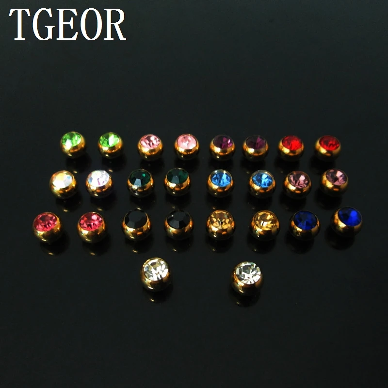 

Hot wholesale body jewelry parts 100pcs mixed 13 colors 1.6*6mm plated gold gem crystal stone jewelry ball free shipping