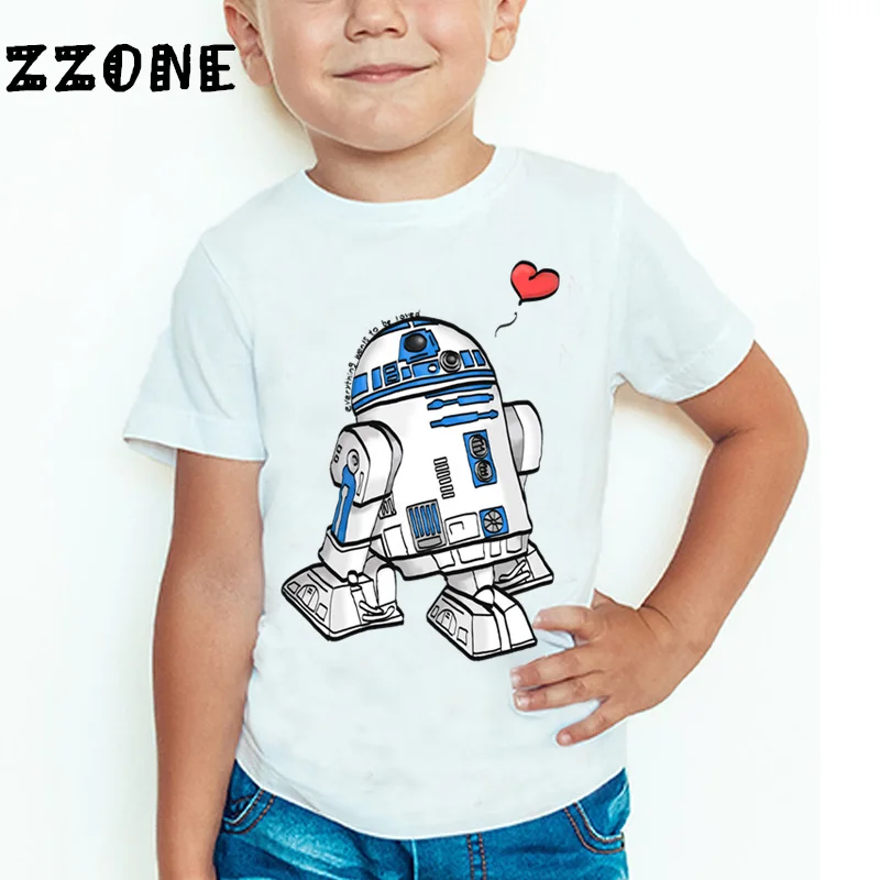 Забавная детская футболка с принтом «Звездные войны», «робот R2-D2» и «BB-8», летние топы для маленьких мальчиков и девочек, детская повседневная одежда, HKP5193 - Цвет: whiteD