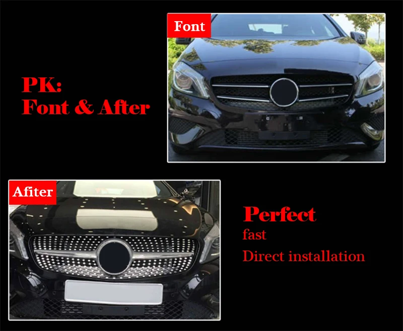 W176 Алмазная решетка для Mercedes Benz A Class A180 A200 A250 решетки глянцевый черный без эмблемы