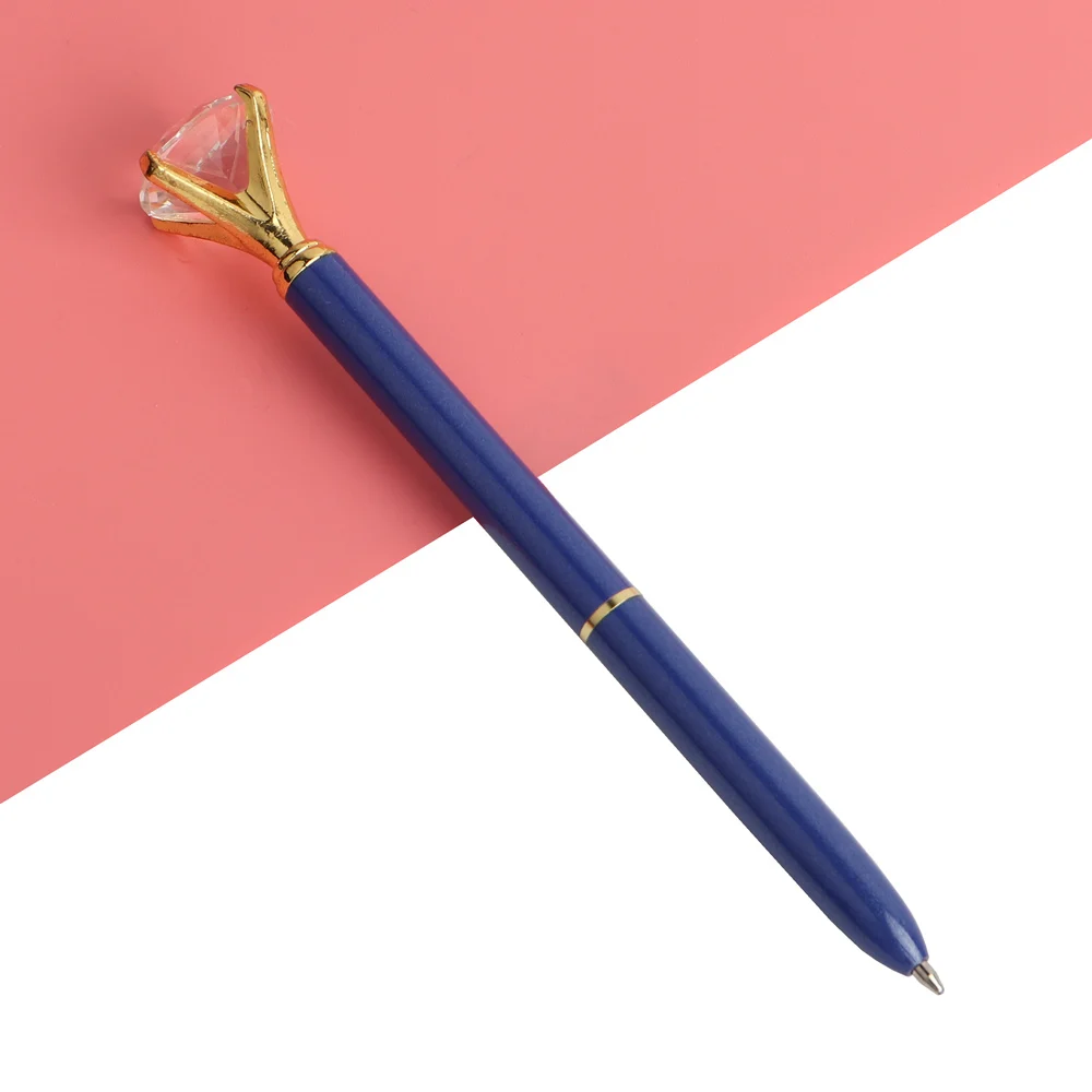 Navy blue Офисная Шариковая ручка Kawaii с большим бриллиантом, металлическая шариковая ручка с большим бриллиантом, канцелярские товары, волшебная ручка, модные школьные офисные принадлежности - Цвет: Navy blue