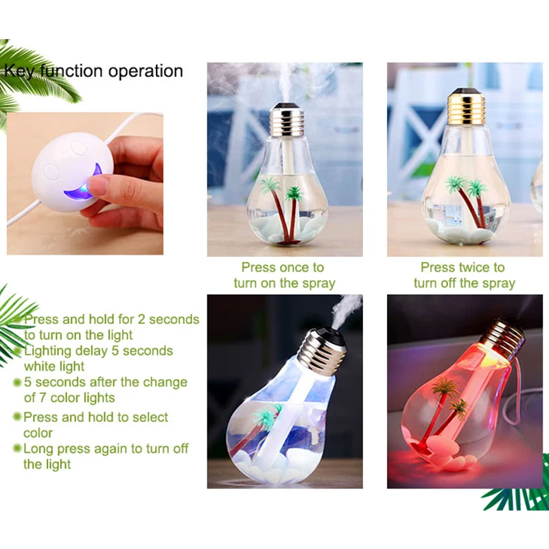 400ML USB Ultrasonic Bulb Humidifier Home Desk Mini Aroma Diffuser LED Night Light Aromatherapy Cool Mist Maker Creative Bottle | Бытовая