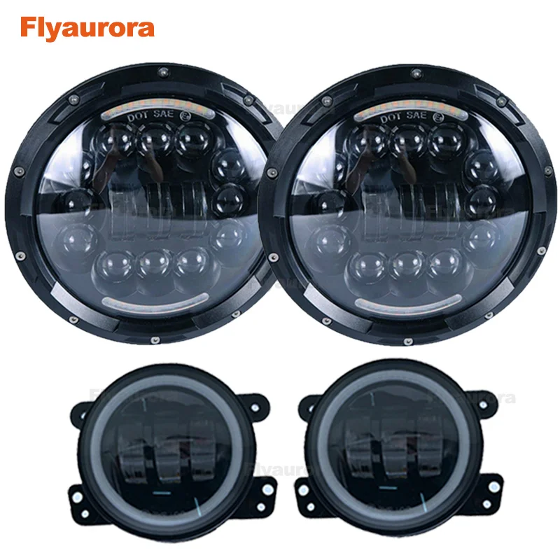 90w black set Комплект 60 Вт 7 дюймов светодиодный фары с 4 дюйма светодиодный фонарь Белый DRL Halo Кольцо для Jeep Wrangler 97- JK TJ для jeep compass - Цвет: 90w black set
