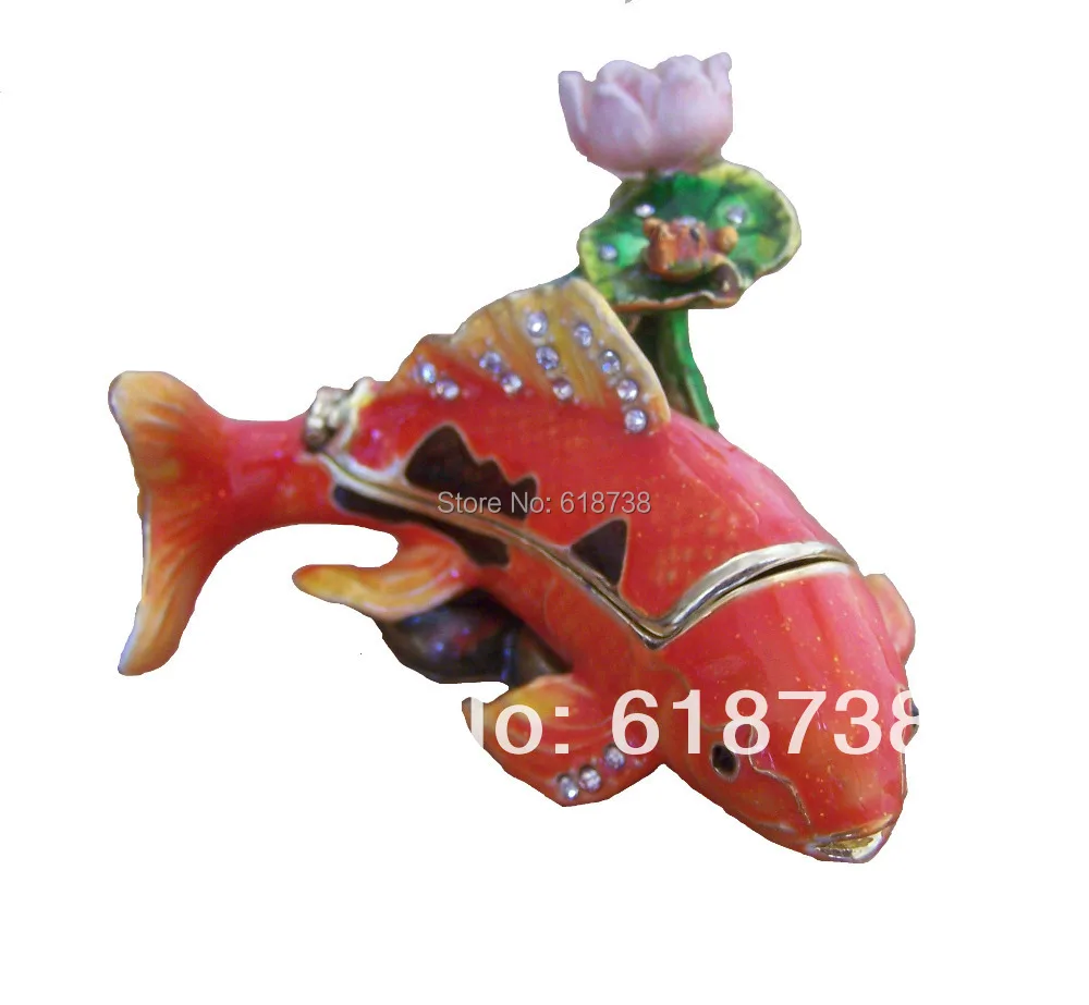 

new arrival Koi & water lily sealife jeweled jewelry boxes hand painted w rhinestone Rings Box Earring/Pendant Display Gift Box