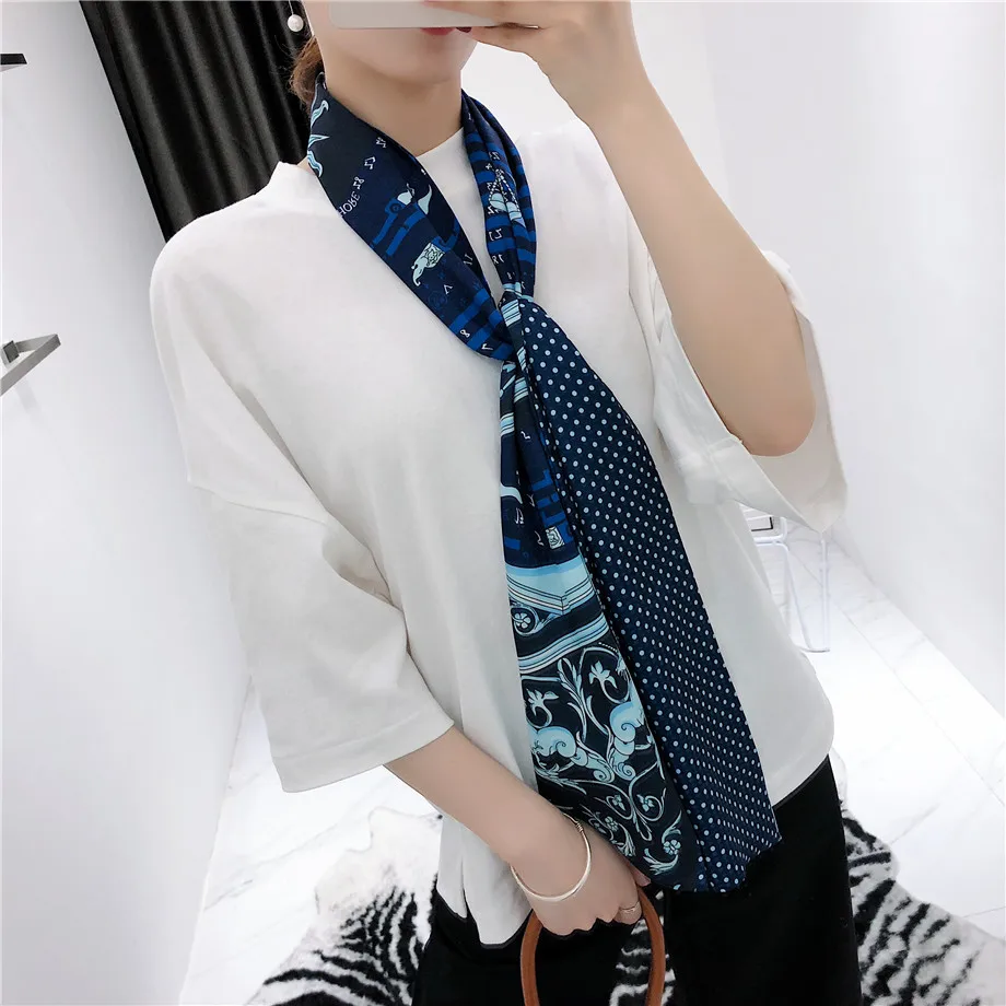 

Luxury Brand Double-deck Twill Pegasus Musical Note Print Scarf Women New Design Dot Fashion Neckerchief Silk Scarves For Ladies