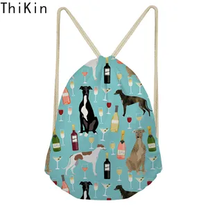 THIKIN Грейхаунд черный ПЭТ льняной кисет для путешествий Женские Маленькая тканевая хранения рюкзак с мультяшным рисунком Рождественский подарок мешок