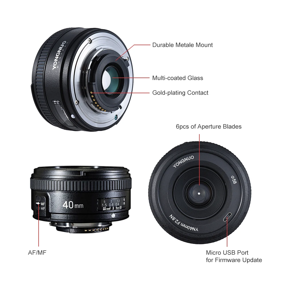 Объектив YONGNUO YN40mm F2.8N 1:2. 8 стандартный фиксированный объектив AF MF с автофокусом для Nikon D500 D7100 D7000 D7500 D610 D800 D810