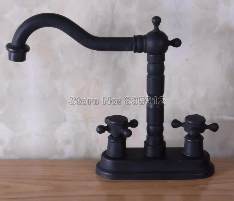 

Black Oil Rubbed Bronze Dual Cross Handles Bathroom & Kitchen Mixer tap / Swivel Spout Basin Sink Faucet Deck Mounted Wnf240