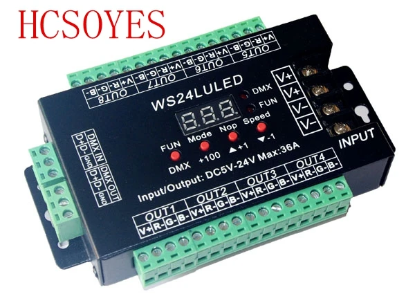 DC5V-24V Digital display 24CH Easy dmx512 DMX decoder LED dimmer each channel Max 3A 24CH*1.5A 24LU led 8 groups RGB controller | Лампы и