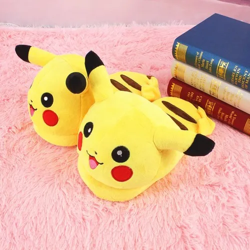 WHOHOLL/хлопковые тапочки в японском стиле с изображением Pokenom Pikachu; домашняя обувь для влюбленных женщин на толстой подошве; нескользящая и теплая подошва - Цвет: 2