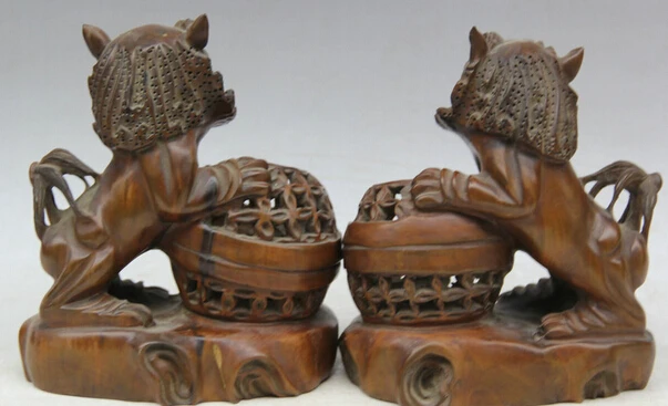 SCY JP S061 8 &quotКитайский Boxwood собака Фу Собака Guardion Лев корзина шар статуя скульптура