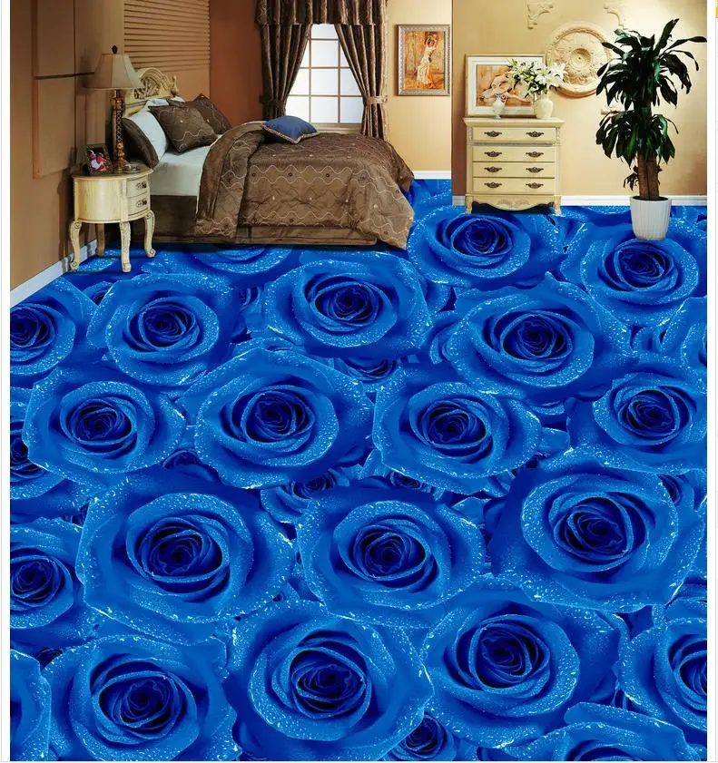 3D PVC floor wallpaper Blue Rose living room bedroom tiles Custom Photo self-adhesive | Обустройство дома