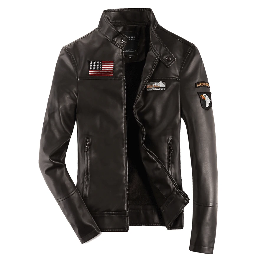 LONMMY пилот Кожаная куртка мужчины мотоцикл ПУ куртка-бомбер мужские кожаные