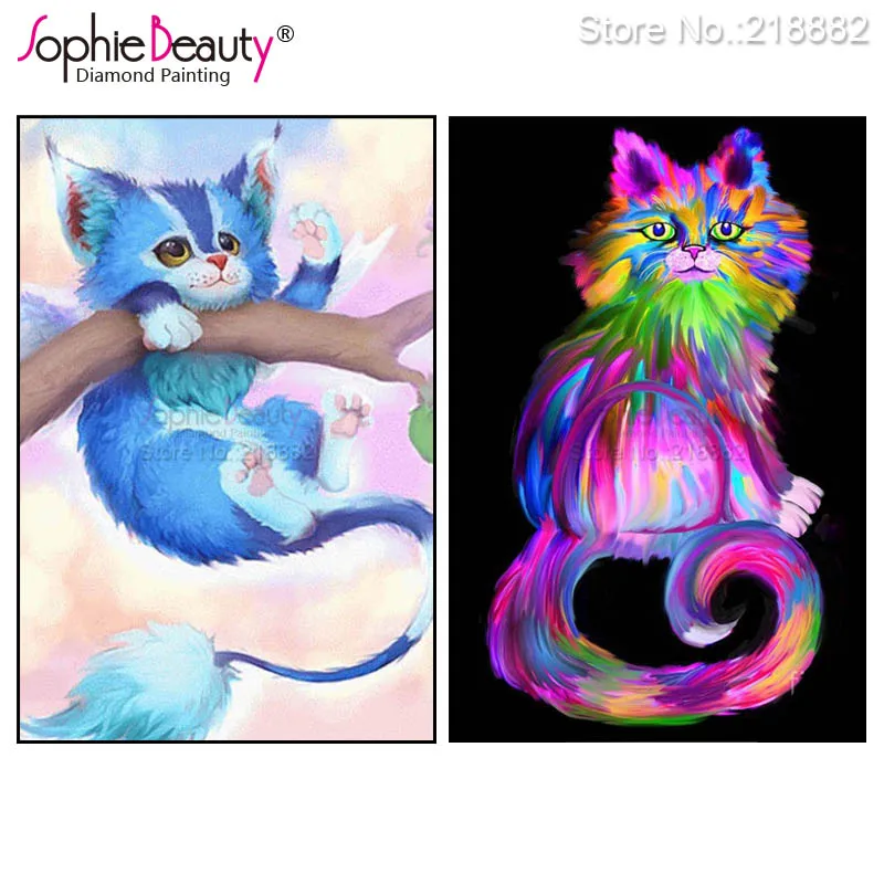 

Sophie Beauty diy Алмазная вышивка крестиком из смолы, кристальная вышивка, мозаика, красочные животные, кошка, рукоделие, Декор, искусство
