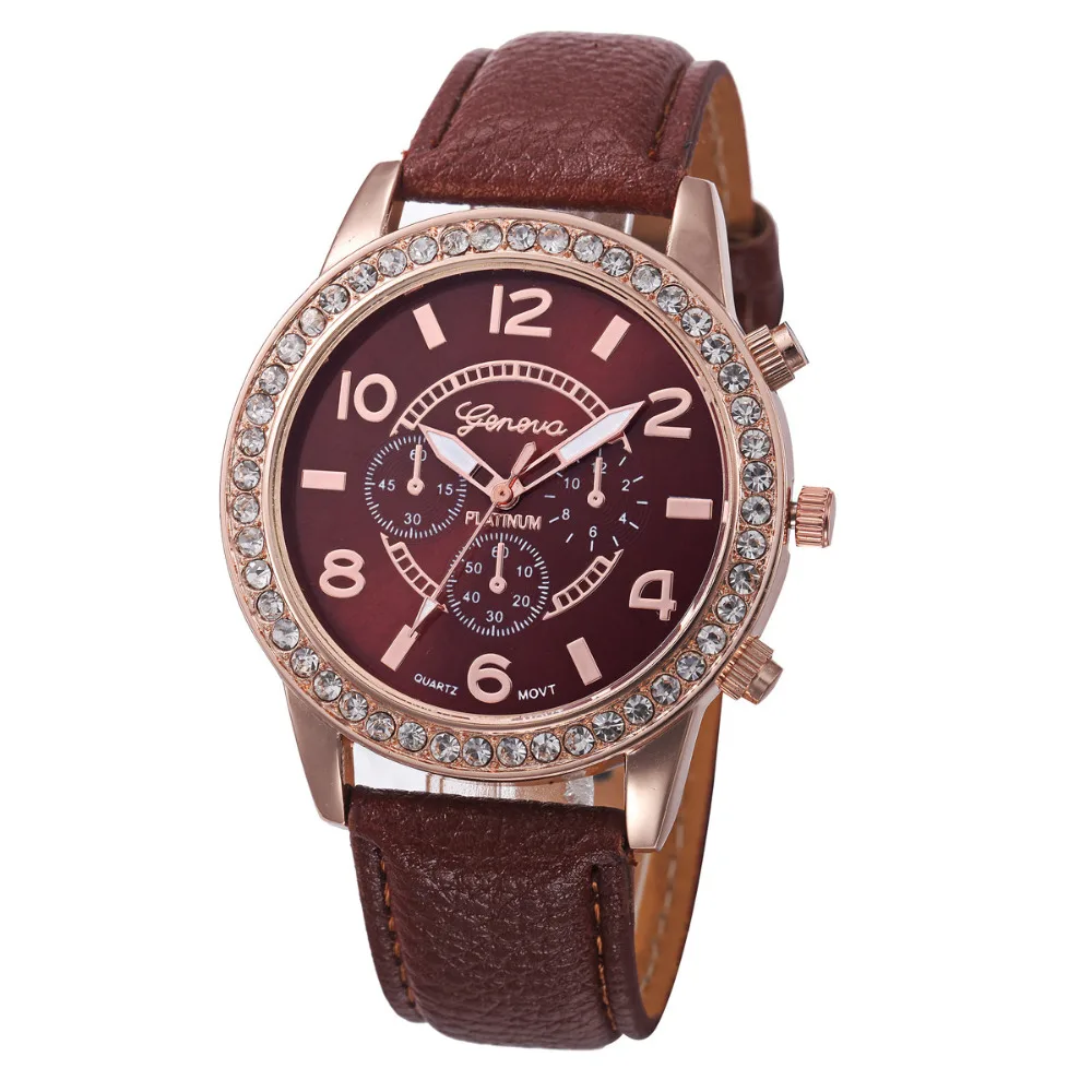 Reloj Mujer Geneva Модные Женские Аналоговые кварцевые наручные часы со стразами и кожаным ремешком, женские часы от ведущего бренда, роскошные часы Giti# A
