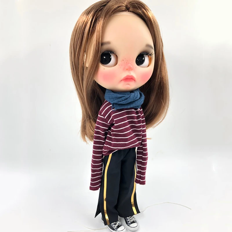 Одежда для куклы Blyth футболка в полоску и широкие брюки свободная одежда подходит
