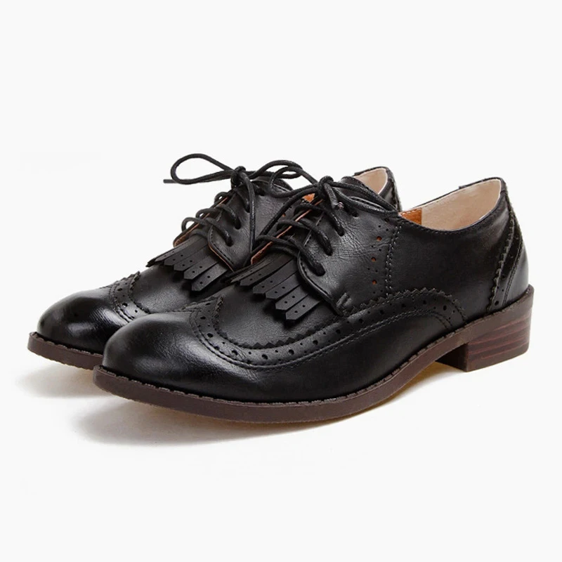 HZ1131 Black Oxfords Сезон: весна–лето Оксфорд обувь для Для женщин Ботинки-броги женские британский стиль бахрома Для женщин оксфорды Винтаж на шнуровке обувь на плоской подошве - Цвет: HZ1131 Black Oxfords