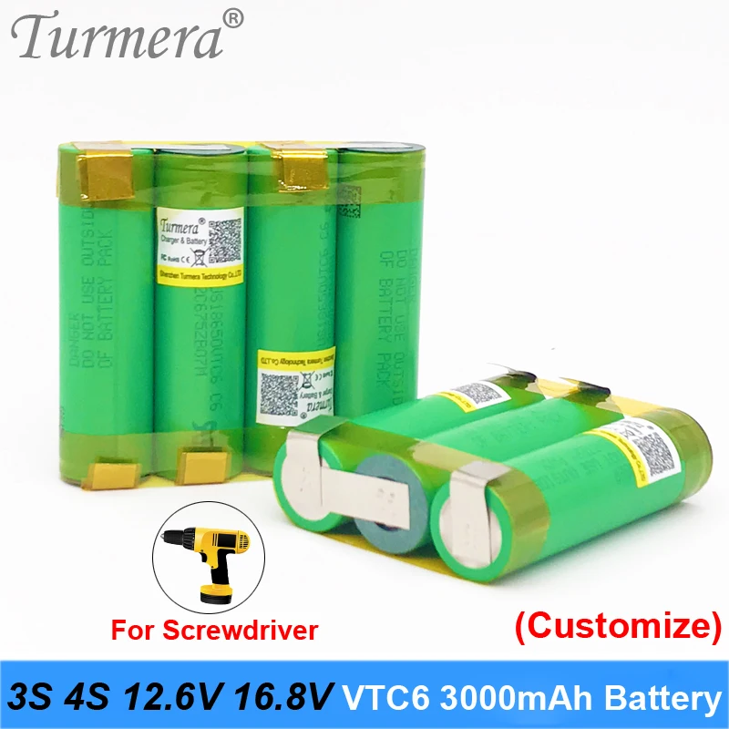 

original vtc6 3000mah batteries 18650 3s 12.6v 4s 16.8v battery for screwdriver battery with weld soldering strip customize nov7