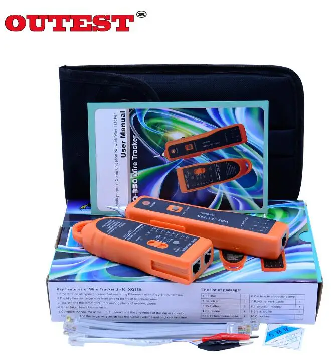Color box and bag Провода трекер RJ45 RJ11 finder сети lan кабель телефонный Электрический провод трекер tracer тонер xq-350 - Цвет: Color box and bag