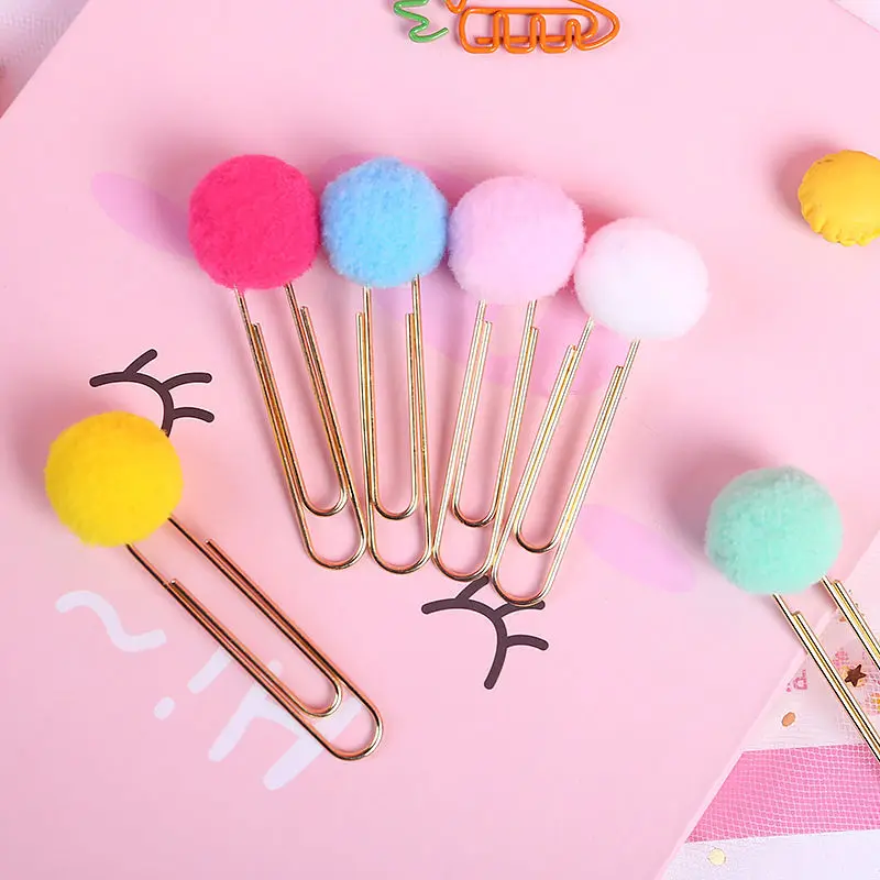 Coloffice 6PCs/Set Cute Candy Color Creative Metal Bookmark Colored Hairball Paper Needle Clip Kawaii Students Stationery | Канцтовары