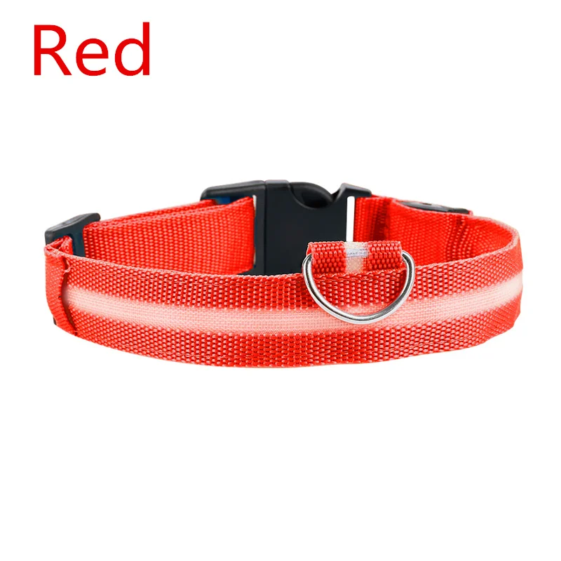 red Нейлоновый светодиодный ошейник для собак, ночная безопасность светится в темноте, поводок для собак, люминесцентные ошейники для собак, товары для домашних животных - Цвет: red
