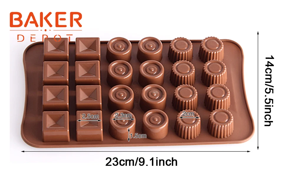 BAKER DEPOT силиконовая Плесень Для Шоколада Кондитерская выпечка квадратная круглая форма для украшения торта ледяные конфеты Мармеладные формы помадки 24 Отверстия