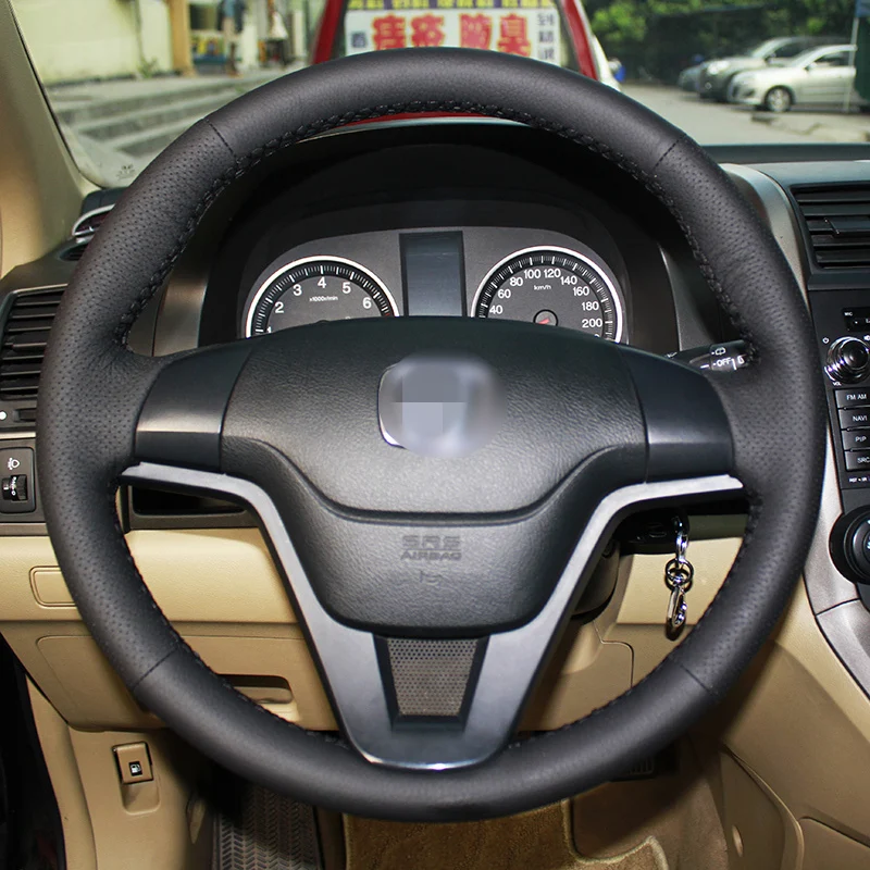 Фото BANNIS сшитый вручную черный кожаный чехол на руль для Honda CRV 2007-2011 №5