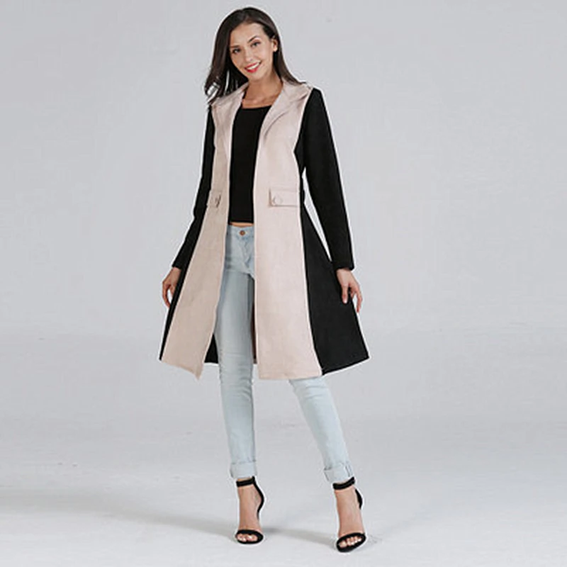 Женское двустороннее шерстяное пальто с меховым воротником контрастных цветов