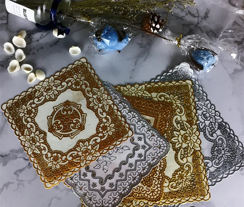 

50pcs Western Food Coastee Gilding PVC Tea Cup Mat Waterproof Cup Mat Pan Vase Basin Placemat Wedding Supplies