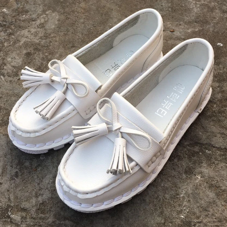 2017 Fashion Spring Women Loafers Creeper Shoes Round Toe Ladies Flat Woman Bow Tie Tassel Slip on Flats Casual | Обувь