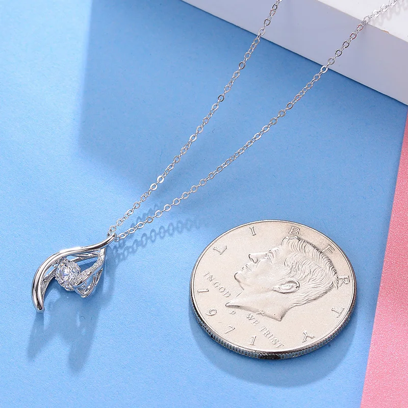 Shineland Trendy Hollow Geometric Pendant Necklaces AAA Zirconia Necklace 925 Sterling Silver Jewelry For Women Bijioux Collares | Украшения