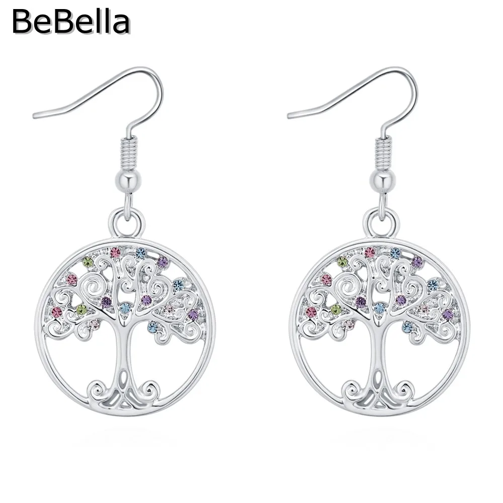 BeBella круглые серьги с подвеской в виде дерева и кристаллов с кристаллами Swarovski, Модный женский подарок на день Святого Валентина - Окраска металла: Родиевое покрытие