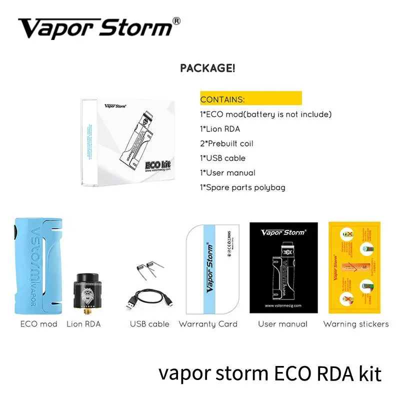 Оригинальный Vapor Storm ECO Bypass Mod Max 90 Вт 510 Lion RDA 24 мм DIY 3 этапа управления потоком