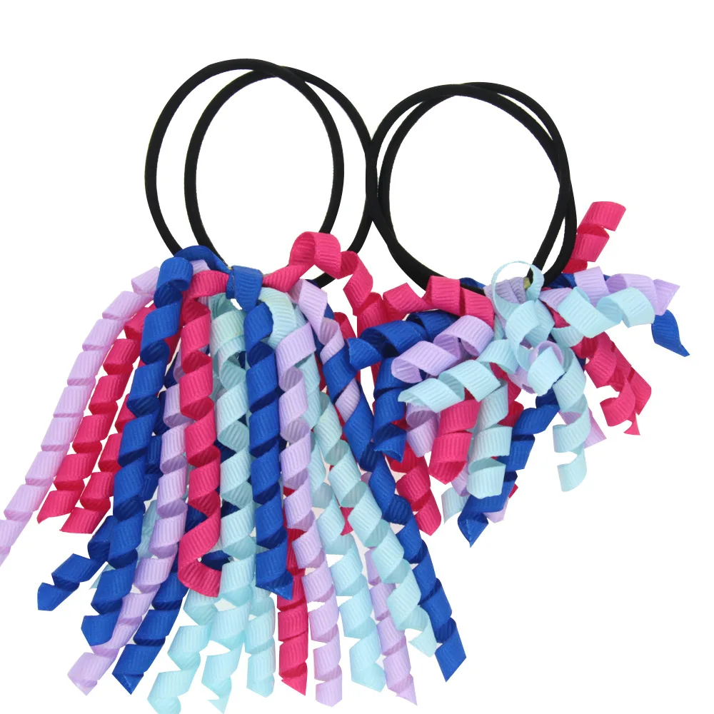 2pcs Ponytail Hair Tie Holders Streamer Bows Curly Ribbon Bobbles | Ties