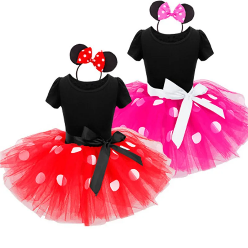 

Baby Girls Dress Headband Hair Band Minnie Mickey Ballet Dress Summer Short Sleeve Girl Bow Tutu Dress Infant Children Costumes