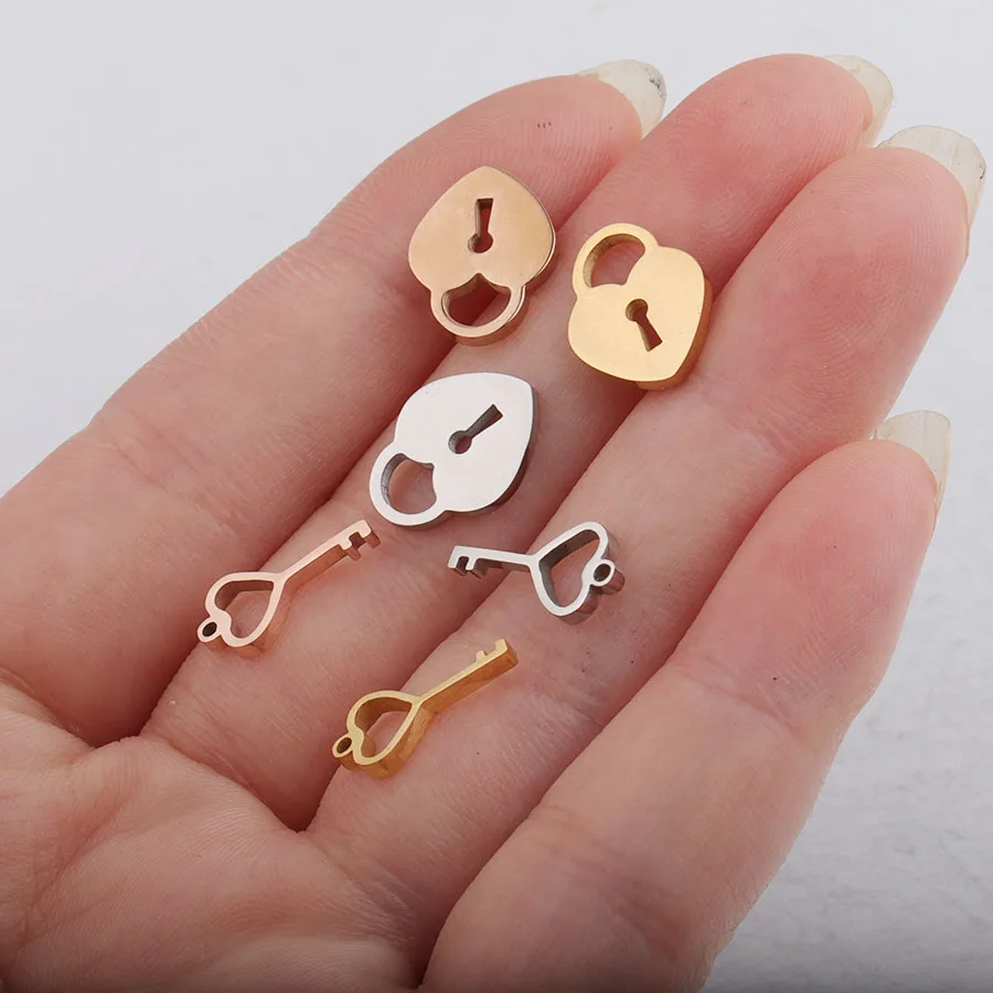 Fnixtar Mirror Polished Stainless Steel 9*12mm Love Heart Lock Pendant Key Charm 6.5*13mm DIY Neckalce 20piece/lot | Украшения и