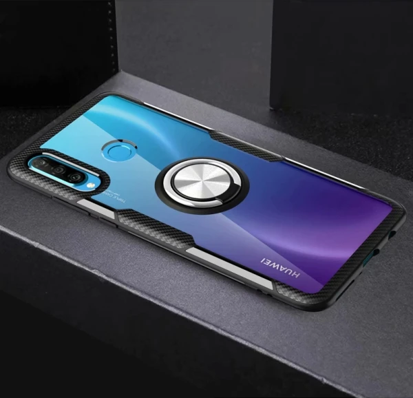 Silver Black Чехол для huawei P30 Lite, Роскошный прозрачный чехол из поликарбоната+ углеродного волокна, кольцо с полной защитой, чехол для huawei P30, чехол - Цвет: Silver Black