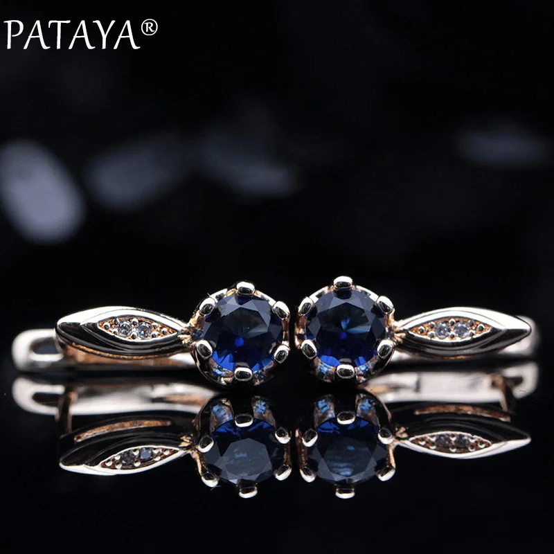 PATAYA, новинка 585, розовое золото, многоцветный, микро воск, инкрустация, зеленый, натуральный циркон, висячие серьги, для женщин, для свадьбы, вечеринки, простые, милые, ювелирные изделия - Окраска металла: sapphire