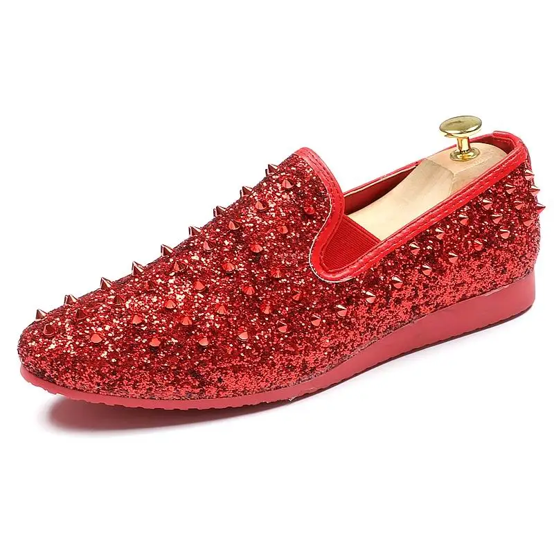 Fashion Tide Of Men Red Loafer Shoes Rivets Glitter Casual Comfort Slip On Flats Round Toe Trending Size 38-44 Green | Обувь