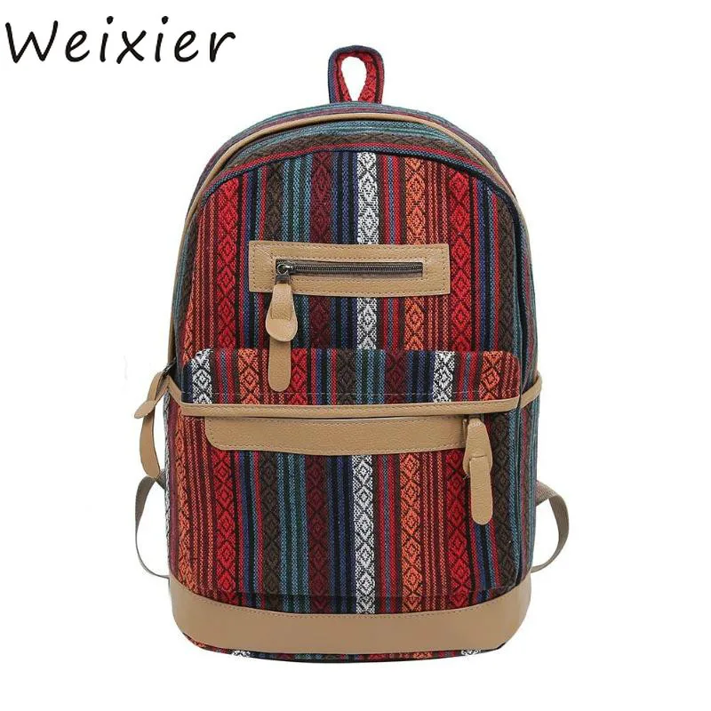 Холщовый Рюкзак WEIXIER для женщин этнический модный ранец с откидной крышкой