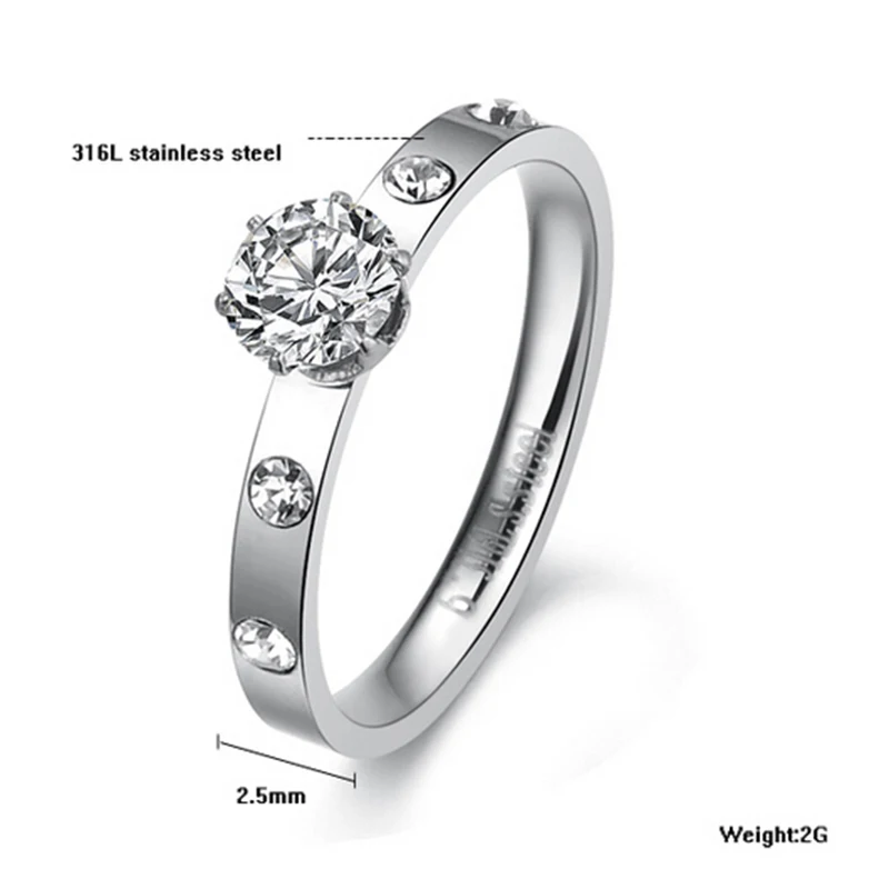Кольцо из нержавеющей стали свадебное кольцо с кристаллом Ligth модное обручальное