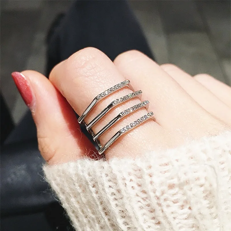 2019 простые Многослойные Открытые Кольца из циркония для женщин Модная бижутерия