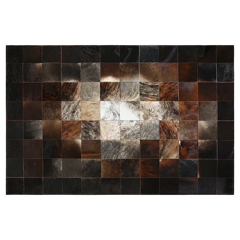 

American style luxury natural brown color cowhide patchwork rug , big size milch cow skin fur chequer carpet for living room