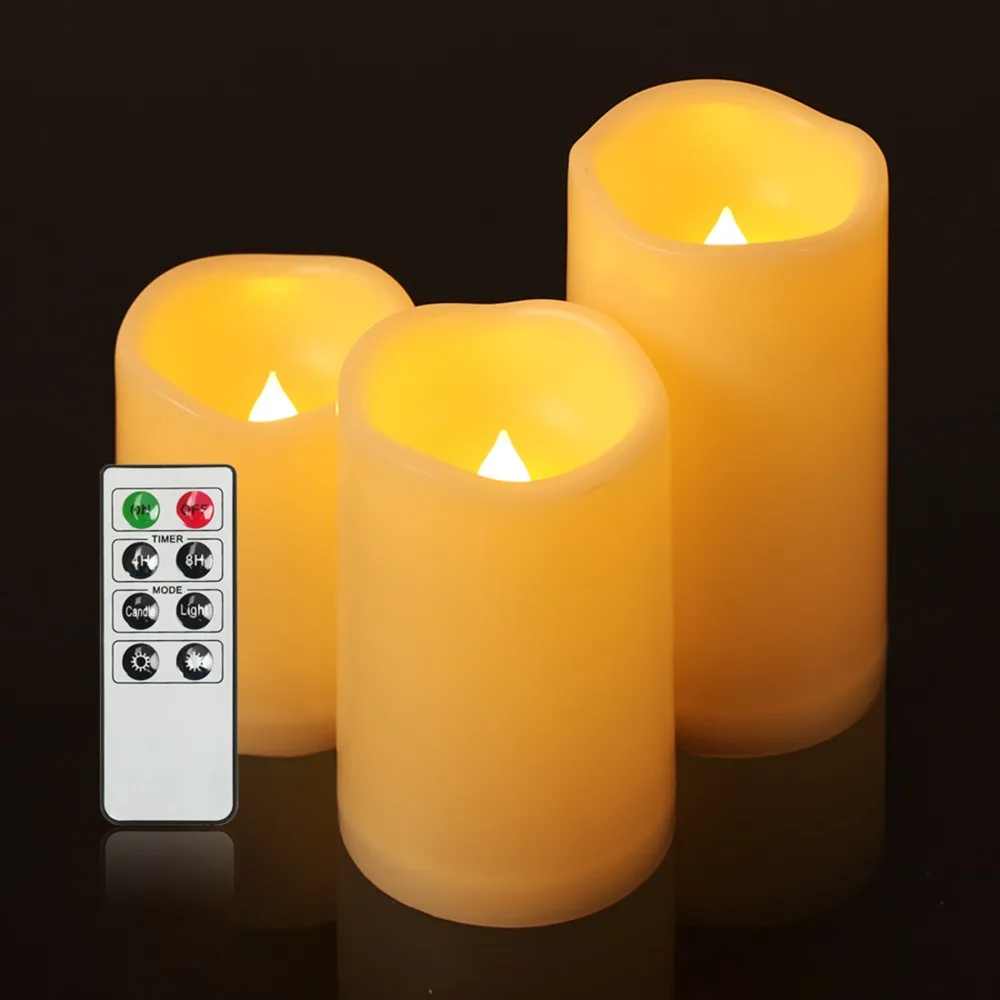 EverBrite беспламенный светодиодный свечи мерцающие свечи 3 шт. с пультом дистанционного управления и таймером для ванной кухни украшения дома