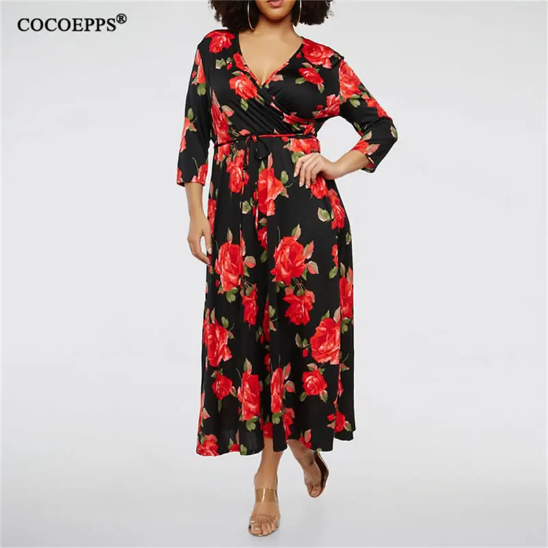Женское длинное платье с цветочным принтом платья макси v образным вырезом и