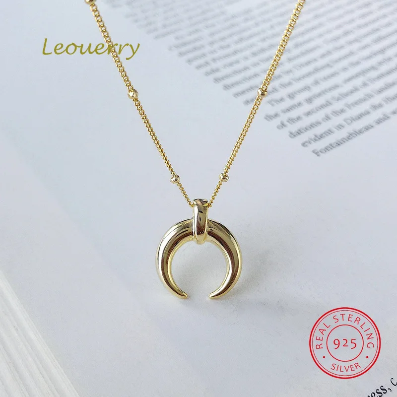 Leouerry 925 пробы Серебряный Золотой полумесяц Кулон ожерелье из бисера цепочка