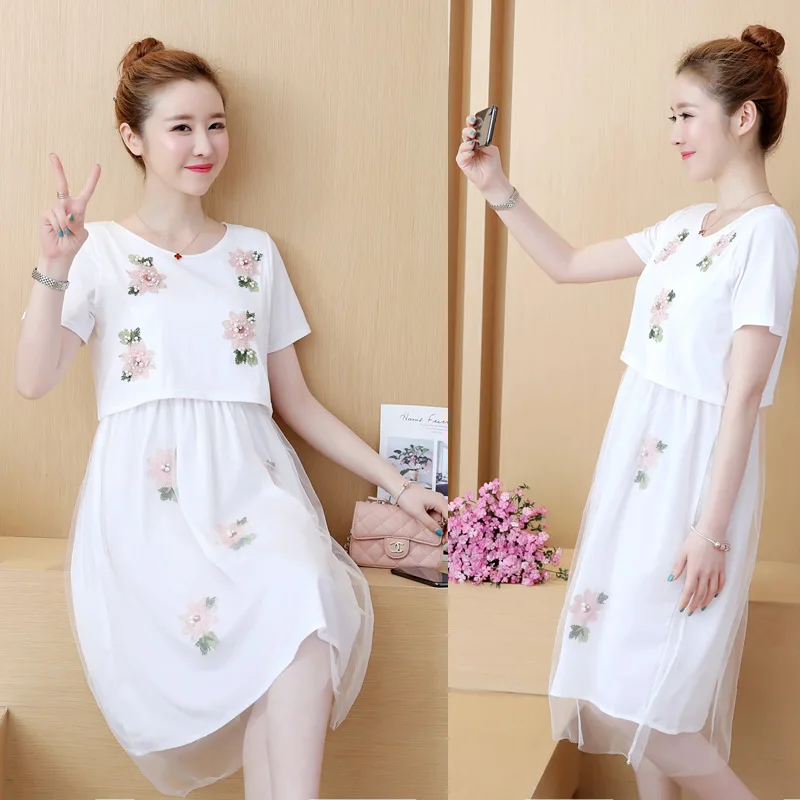Имитация 2 шт. Летнее цветочное платье для грудного вскармливания одежда
