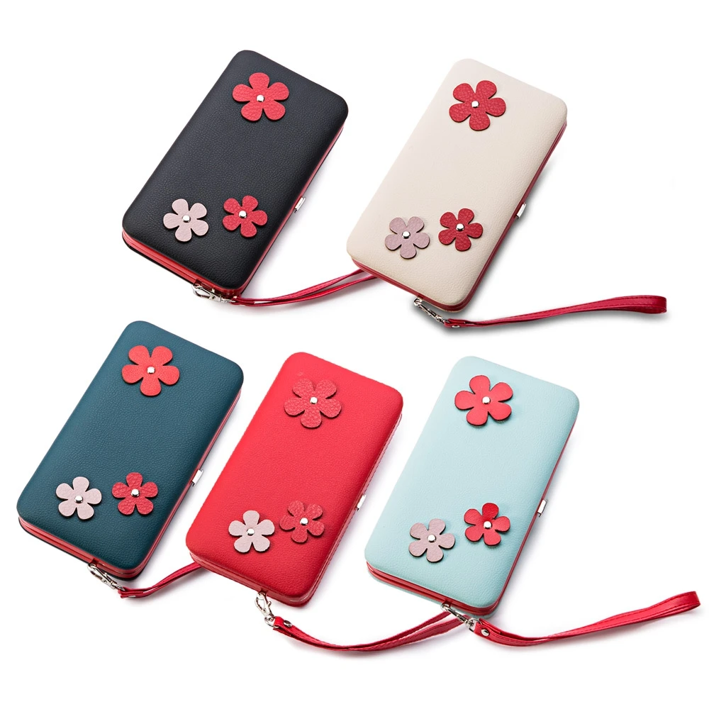 Милый Красный и Розовый Цветочный Длинный Кошелек Металлический Каркас Женщины