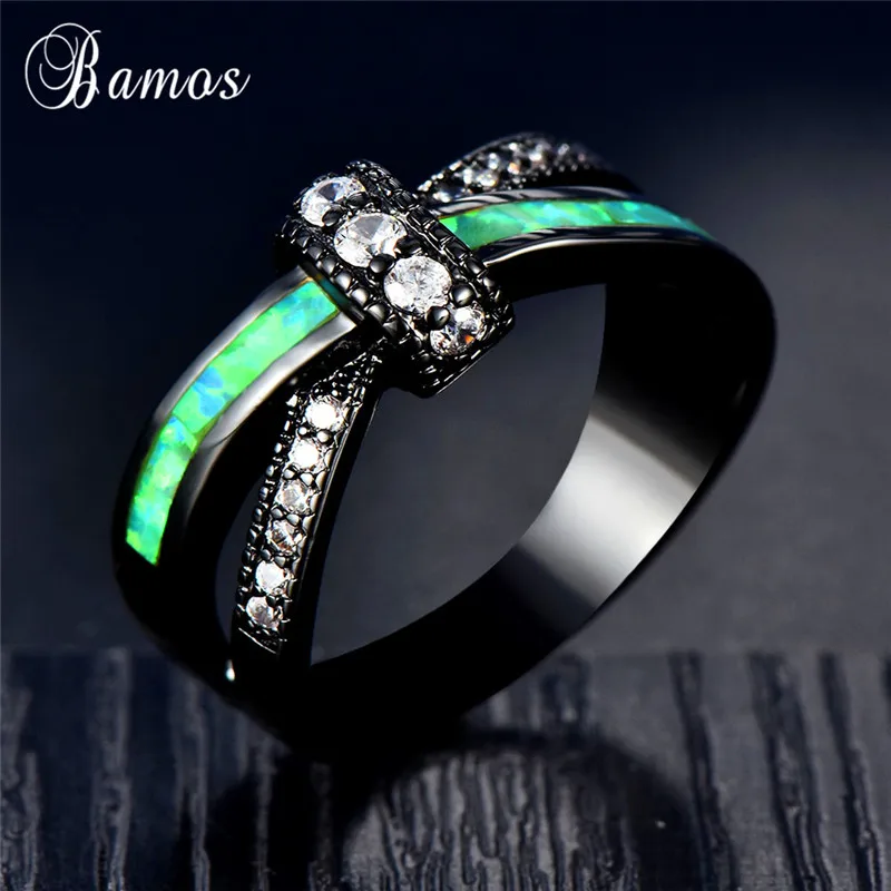 Bamos Blue/White Fire Opal Cross Ring Mutilcolor Knot For Women Men Punk Black Gold Filled Crystal Jewelry Couple Best Gift | Украшения и