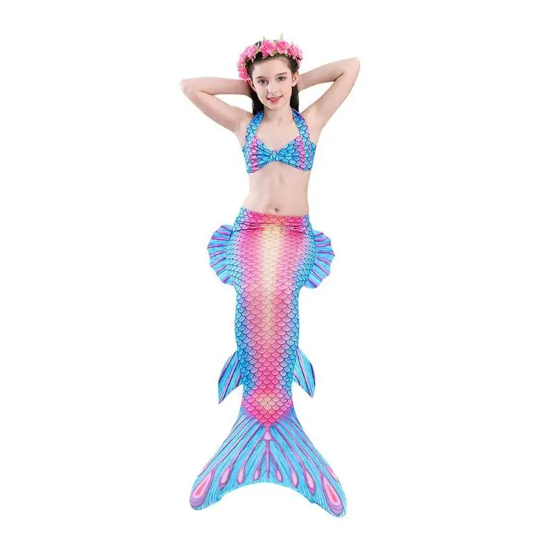 4pcs Girls Fish Tails Swimsuit Bikini Set Kids Swimwear Cosplay Costume Swimming Bathing Suit Fishtail Swimsuit For Summer